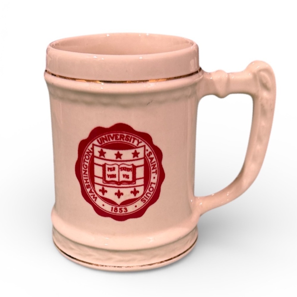 Vtg Washington University Saint Louis Beer Stein Ivory Red & Gold Trim Ceramic
